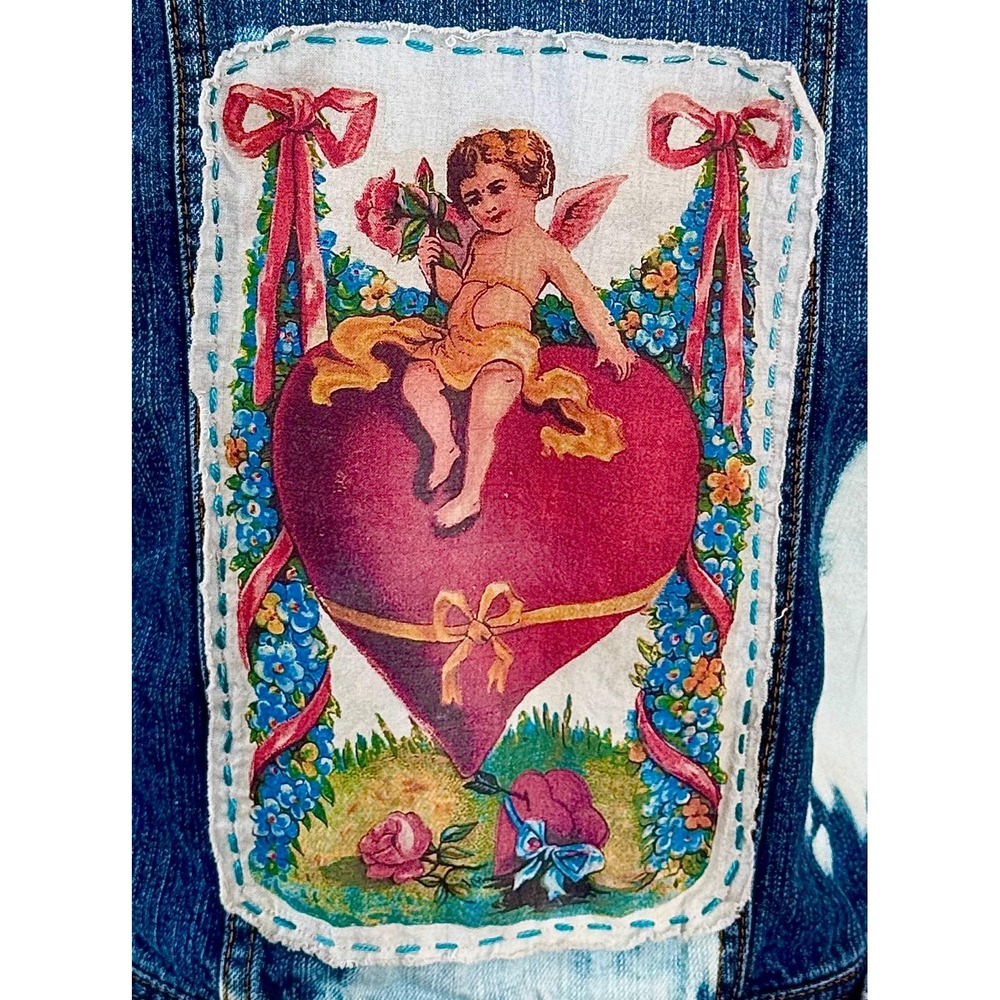 Puppy Love patch & embroidered Jean Jacket MUDD brand size S cottagecore style - Picture 6 of 12